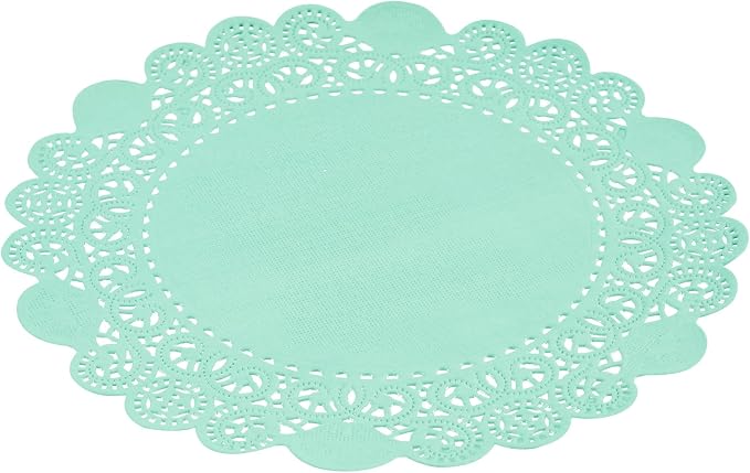Pastry Tek 8 x 8 Inch Paper Lace Doilies, 4000 Disposable Table Doilies - Elegant Lace Finish, Long Lasting, Teal Paper Doily, for Pastries, Cupcakes, Desserts - Restaurantware