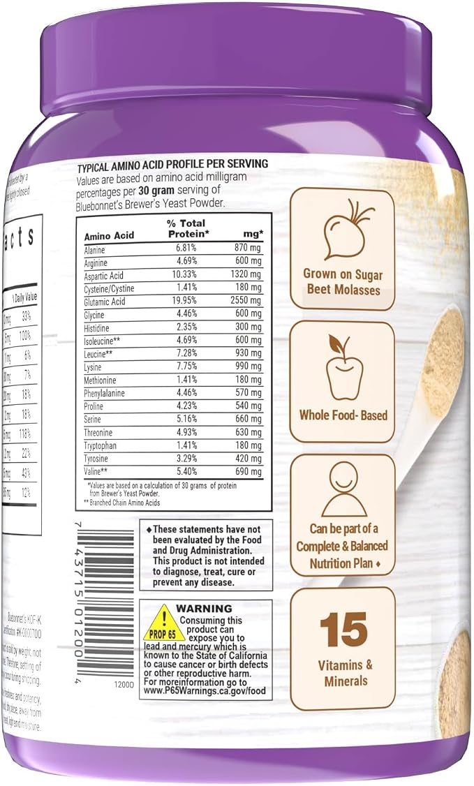 Bluebonnet Nutrition Super Earth Brewers Yeast Powder, Super Food, Whole Food, Source for Vitamins, Great Tasting, Vegan, Vegetarian, Non GMO, Gluten Free, Soy Free, Milk Free, Kosher, 1 lb