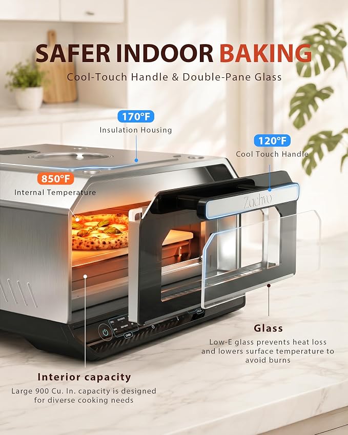 13-in-1 Countertop Pizza Oven, 90-Second 12 Inch Pizza, up to 850°F, 6 Presets & 6 Bake Modes, PID Control, Expert Mode Makes 5 in 30 Min for Home Pizzeria, Top Window & On-Demand Light, Silver