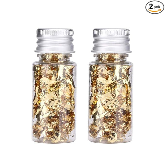 Lwuey Gold Leaf Flakes for Cake ＆ Drinks Decoration, 2PCS | Use for Cakes, Cupcakes, Chocolates, Desserts, Drinks, Cooking Decor, Birthday Party and Makeup Looks
