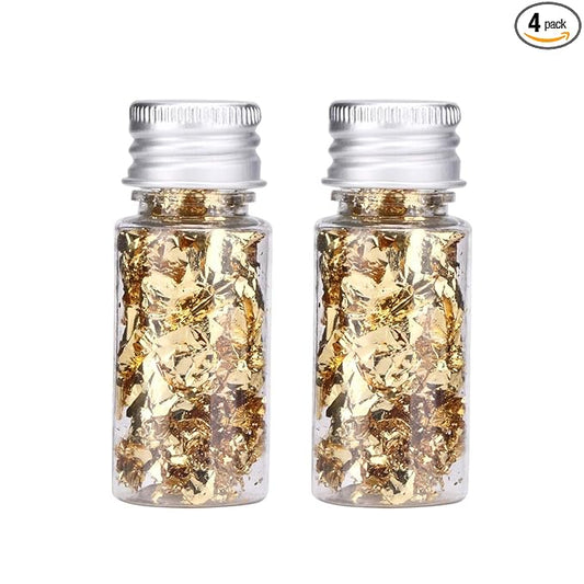 Lwuey Gold Leaf Flakes for Cake ＆ Drinks Decoration, 4PCS | Use for Cakes, Cupcakes, Chocolates, Desserts, Drinks, Cooking Decor, Birthday Party and Makeup Looks