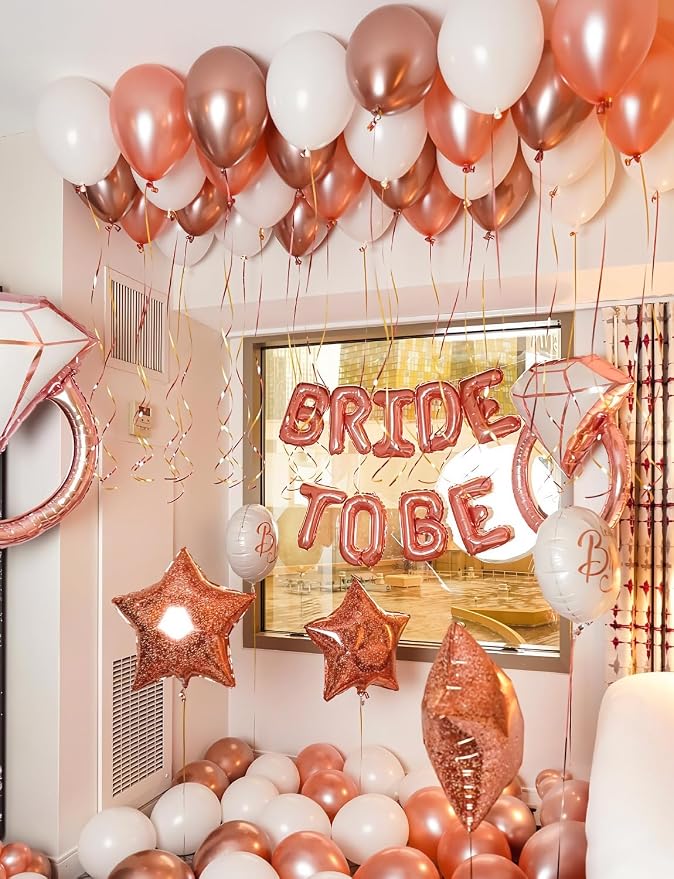 Rose Gold Balloon Garland Arch Kit, Metallic Rose Gold Pearl White and Glitter Confetti Balloons, Rose Gold Party Decor for Wedding Backdrop, Birthday, Baby Shower, Photo Booth, Retirement Party Decor