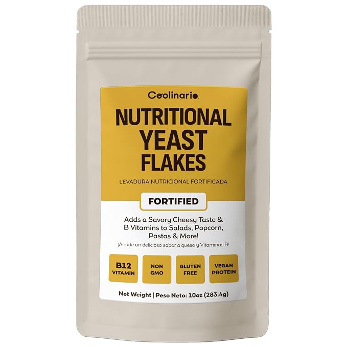 Coolinario Nutritional Yeast Flakes, Fortified (10 OZ) Vegan Seasoning | Savory Cheese-Like Flavor, Rich in B-Vitamins, B12, Protein & Fiber, Ideal for Pasta, Popcorn & Sauces, Gluten-Free