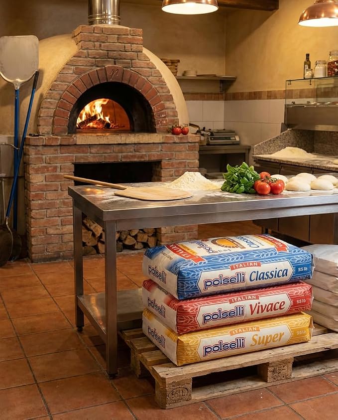POLSELLI Classica, Tipo 00 Double Zero Flour, Soft Wheat, 25 kg (55 lbs) | All-Natural Type "00" European Flour For Pizza, Bread, Pastas, 8+ Hour Rise Dough; Unbleached, Unbromated, No Additives.