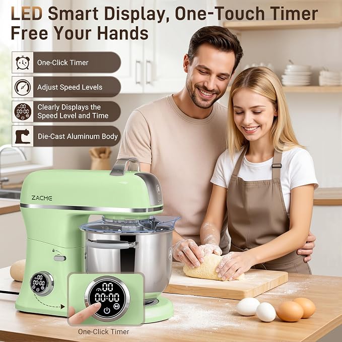 ZACME 7 Quart Stand Mixer Aluminum Die Casting, 650W 12 Speed Tilt-Head Kitchen Electric Stand Mixer, Household Food Mixer with Stainless Steel Bowl, Dough Hook, Whisk and Beater-Pistachio