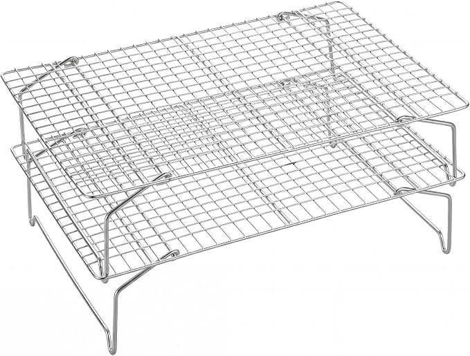 P&P CHEF 2 Tier Cooling & Baking Racks, Stainless Steel Stackable Grid Cooking Rack for Cooling Roasting Grilling, Collapsible & Heavy Duty, Oven & Dishwasher Safe, 15" x 10"