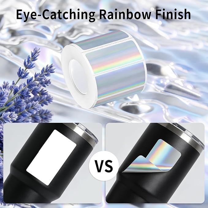 500Pcs 2.25"x1.25" Holographic Thermal Labels, Rectangle Thermal Printer Labels, Waterproof Direct Thermal Stickers for Logo Design, Name/Price Tag, QR Code, Address