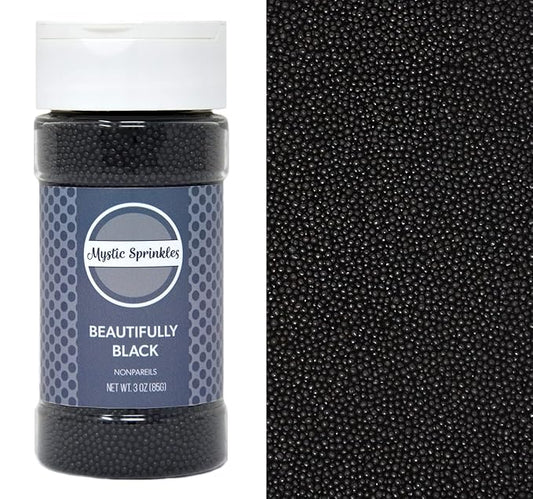 Mystic Sprinkles Solid Color Nonpareils 3.8oz Bottle (Beautifully Black)