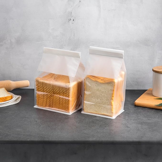 50 Pcs Bread Bags for Homemade Breads, 5.1 x 3.9 x 11 Inch Small White Bakery Bags with Tin Tie, Cotton Paper Loaf Bag, Storage Packing Bag with Clear Window