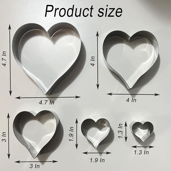 5-Piece Heart Cookie Cutter Set | Stainless Steel Baking Tools for Biscuit, Donut, Pastry & Fondant | Valentine's Day Baking Kit with Cookie Mold for Family Cooking & Kids Crafts (Peach Heart Shape)