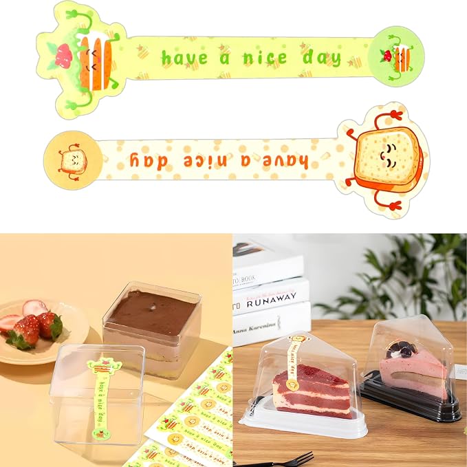 Beyonday 300pcs Handmade Lollipop Baking Stickers for Cake Box/Tin/Jar/Coffee Cup/Bottle, Cute Bread Cake Long Label Sealing Bakery Stickers for Gift Wrapping Self-Adhesive Tamper Evident Seal Labels