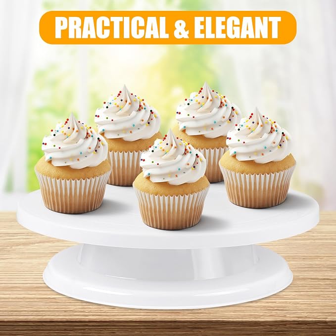 Cake Stand Holder, 11 Inch Rotating Cake Turntable, Turns Smoothly Revolving Baking Supplies Cake Turntable for Baking Cupcake Cookie Muffin, White