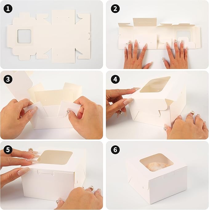 50pcs 5x5x2.5 Inches Cookie Boxes,White Bakery Boxes with Window,Small Treat Boxes,Mini Cake Boxes,for Pastry,Dessert,Cookies,Muffins,Donuts,Chocolate Covered Strawberries (5 * 5 * 2.5inch)