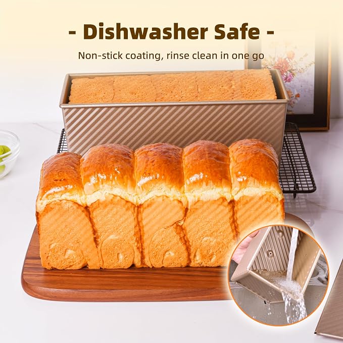 SUNCITY Pullman Loaf Pan with Lid, 2.2 lb Capacity Nonstick Baking Pan for Bread,Gold Aluminized Steel Rectangle Pullman Loaf Pan for Sandwich Bread Baking