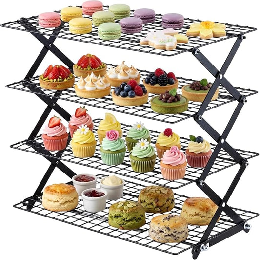 ShellKingdom 4 Tier Collapsible Cooling Rack, Outdoor Camping Picnic Shelf, Wire Cooling Rack for Baking, Cookies, Cake, Roasting, Grilling, Drying Rack - Black