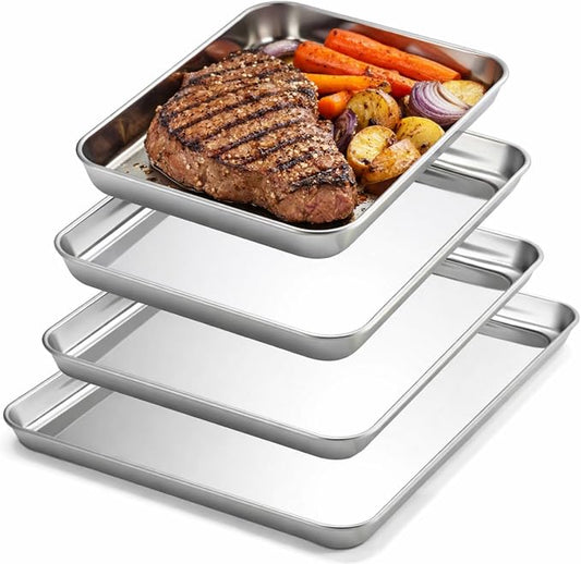 4 Pack Stainless Steel Sheet Baking Pans, 12/16/18/20 Inch Commercial Grade Cookie Sheets for Baking, Heavy Duty Stainless Steel Cookware Set, Non-stick, Non-toxic