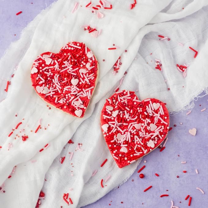 Sweets Indeed Valentines Day Heart Sprinkle Mix | Red & Pink Jimmies, Sugar Pearls, Confetti Quins, Nonpareils & Heart Shapes | Baking & Decorating 4 ounces