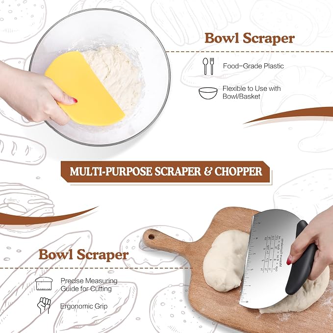 Sourdough Starter Kit with 2 Proofing Baskets, 36oz Sourdough Starter Jar, Bread Lame, Dough Scraper, Dough Whisk & Silicone Bread Sling