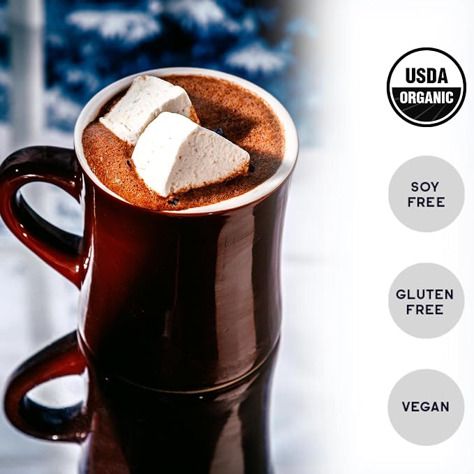 Raaka Premium Hot Chocolate Mix - Vegan, Organic, Gluten and Dairy Free - Lightly Sweetened Gourmet Hot Cocoa with Ethically Sourced Cacao - 8oz Bag Makes 9 Servings