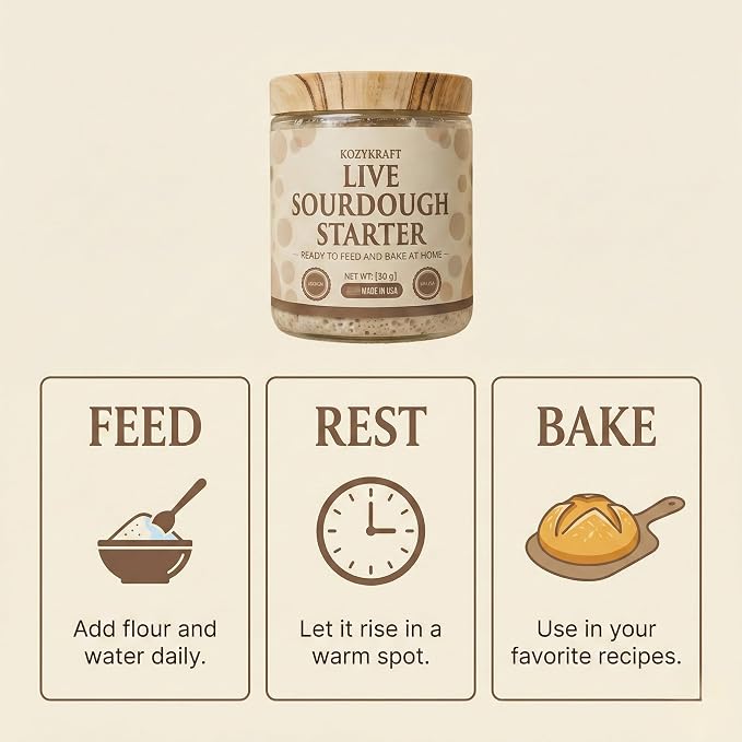 KozyKraft Live Wet Sourdough Starter Jar (30g) | Active Culture for Home Baking | Unflavored | Ships Ready to Feed