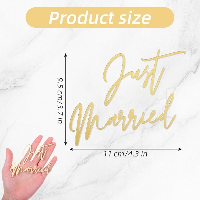 Just Married Cake Topper, Wedding Cake Toppers Engaged Cakes Topper for Bridal Shower Just Married Cakes Decor Bachelorette Party Decorations Black Gold Cupcake for DIY(Gold)