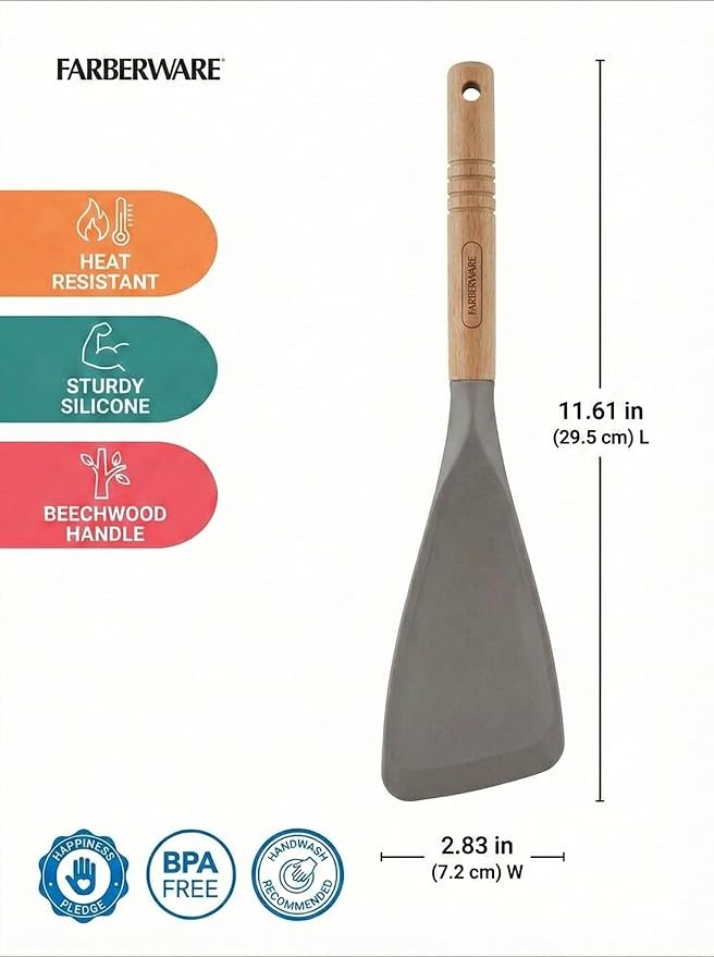 Farberware Pro Spoonula with Grey and White Speckle Design - Beechwood Handle with Hang Hole - Flexible Scraper Spoon for Mixing, Scraping, and Serving in Kitchen