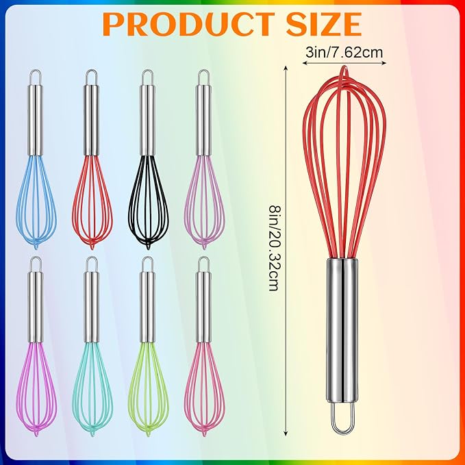 24 Pcs 8 Inch Whisks Bulk for Cooking, Silicone Whisks Non Scratch Stainless Steel Hand Whisk Large Coated Metal Heat Resistant Egg Beaters for Cooking
