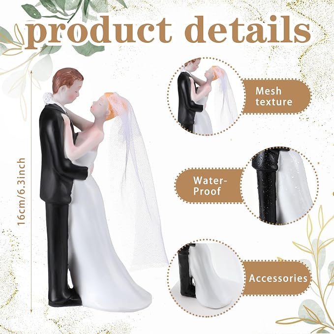 Remerry 4.5" Wedding Bride and Groom Cake Topper Vintage Elegant Wedding Cake Topper Couple Figurine Novios Para Pastel for Engagement Romantic Funny Couple Statue Anniversary (Adoring Gaze,White)