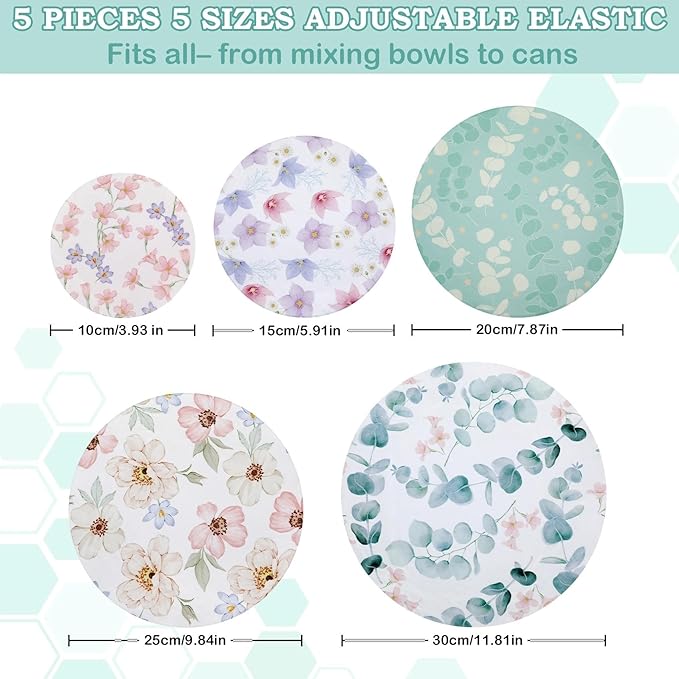5-Size Reusable Beeswax Elastic Bowl Covers for Bread Proofing, Cotton Cloth Flexible Beeswax Wraps for Sourdough Cover and Food Storage Shower Caps for Sourdough Bread Supplies Tools