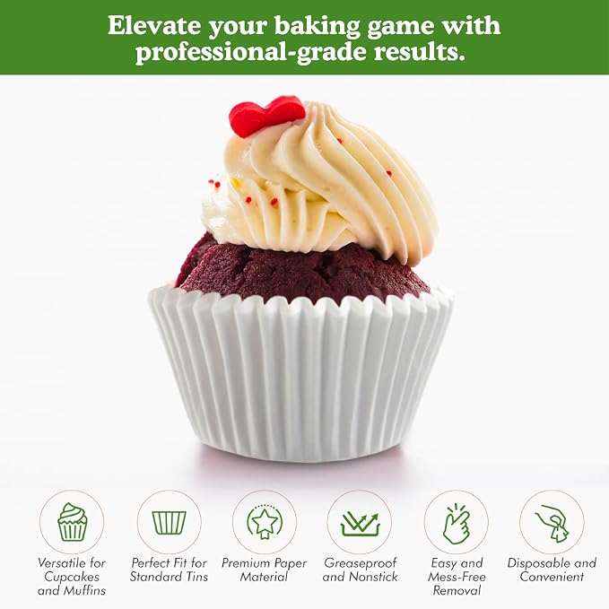 Regency Wraps Baking Cups, Greaseproof Cupcake Muffin Liners, Non-Stick for Easy Removal and Easy Serving of Baked Treats, Pack of 50 Standard Size, White