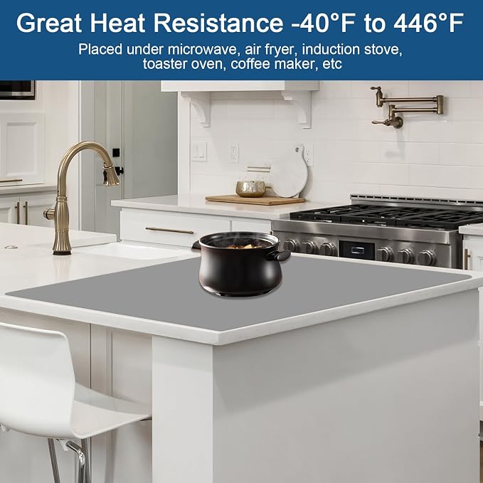 Large Silicone Mat, 48"x32"(120cmx80cm) Silicone Mats for Kitchen Counter, Non-Slip Heat Resistant Mat, Kitchen Counter Mat, Waterproof Countertop Protector for Craft, Black