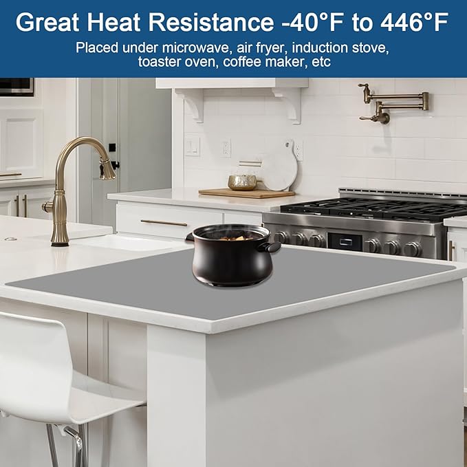 Large Silicone Mat, 48"x32"(120cmx80cm) Silicone Mats for Kitchen Counter, Non-Slip Heat Resistant Mat, Waterproof Countertop Protector for Craft, Dark Gray
