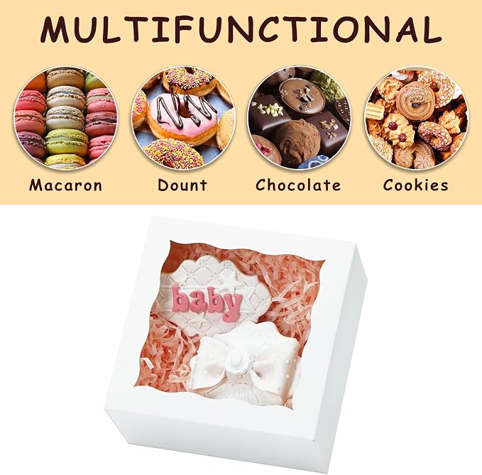 XINHPKGG 50pcs 5x5x2.5 Inch Cookie Boxes with window Bakery Boxes Dessert Treat Box Chocolate Covered Strawberries Box for Wedding Party Birthday
