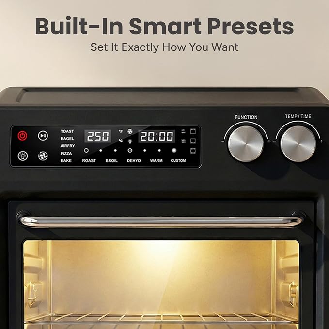SMIRLY Digital Air Fryer Toaster Oven Combo, 25L Convection Countertop Oven, 10-in-1 Multi-Function Fits 12" Pizza & 6 Slices of Toast, Stainless Steel, Black