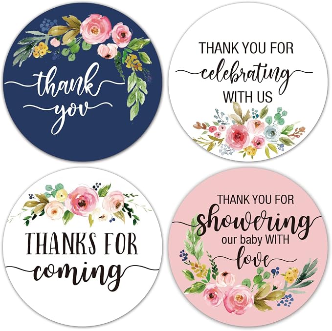2" Round Blush Floral Thank You Favor Stickers- FloralThank You Labels for Wedding, Bridal Shower, Baby Shower, Small Business, Bakeries, Handmade Goods, Birthday Party Favors(80 Labels)