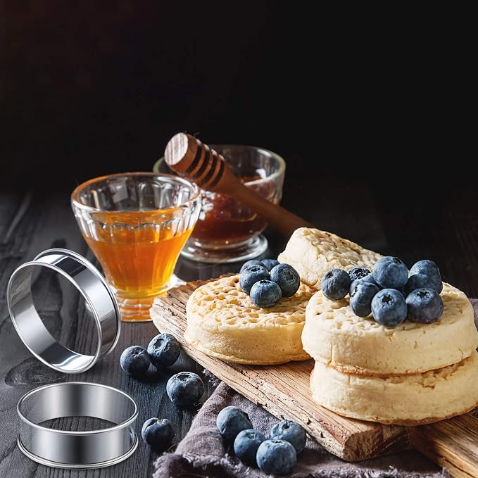 6 Pcs English Muffin Crumpet Rings 3.15 Inch Double Rolled Tart Ring Stainless Steel Nonstick Metal Round Mold for Home Food Making Tool