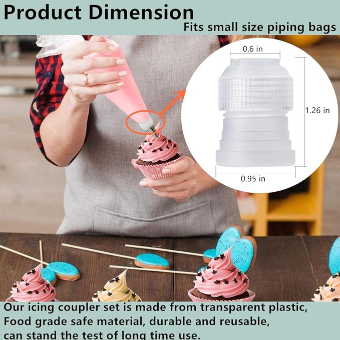 20 PCS couplers for piping bags, White Pastry Bag Coupler, Reusable Plastic Standard Couplers for Icing Nozzles, Small Piping-Tip coupler for Cake Decorating Supplies,Transparent(1.3 x 0.9 Inch)