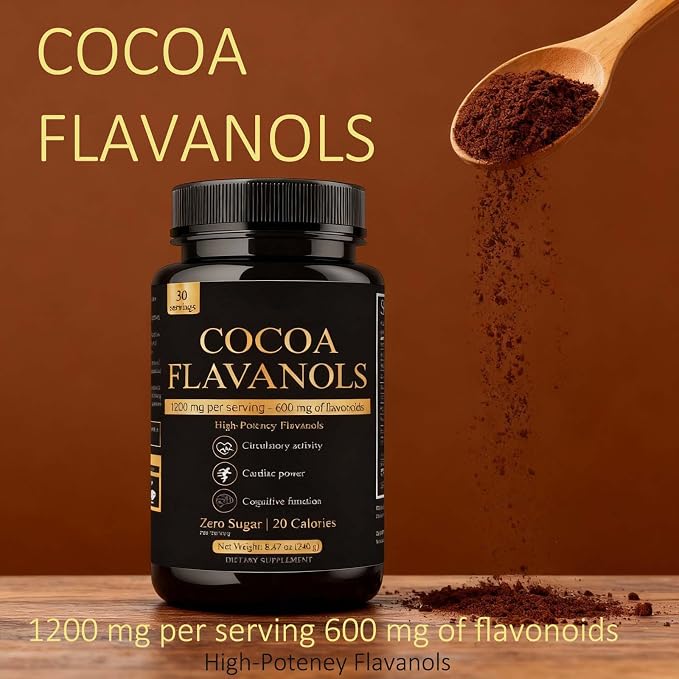 High Flavanol Cocoa Powder Supplement with 1200mg Flavanols & Flavonoids (600mg Epicatechin) for Heart Health, Nitric Oxide Support & Energy, 10X More Flavanols Than Regular Cocoa Powder (01)