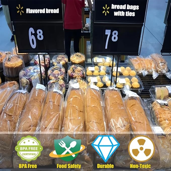 Reusable Bread Bags for Homemade Bread & Sandwich Bread ， 200 Pack Clear Plastic Storage Bags with Ties, Airtight Food Safe Design for Home Bakers and Bakeries（8"x4"x18"）