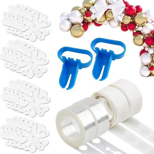 Balloon Arch Kit - 20pcs Balloon Flower Clips & Tying Tool & 32.8ft Tape Strip & 200 Glue Points for Parties