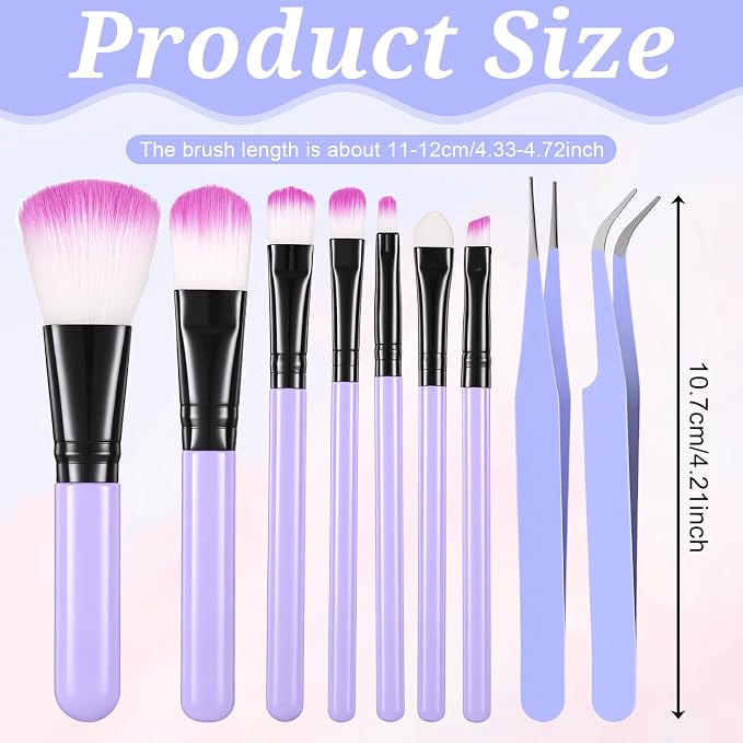 9 Pieces Food Safe Paint Brushes, Pastry Brush for Baking Candy Cookie Decoration Brush with Straight Tweezers Stainless Steel Elbow for Fondant Baking DIY Cakes Sugar(Purple Color)