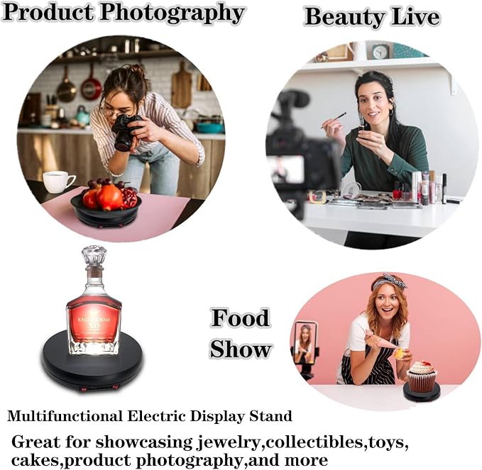 JAYEGT Multicolor LED Light Motorized Rotating Display Stand , 10 inch /55lbs Load, 360° Electronic Photography Turntable for Product Shows, Jewelry, Crystal Art (Black / 5 Colors Light / Wired)
