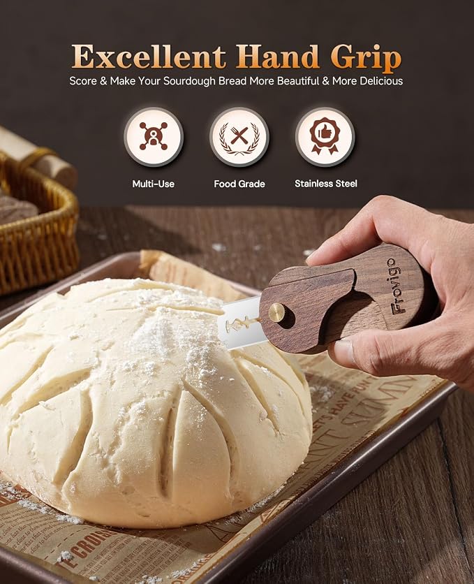Bread Lame, Scoring Tool for Sourdough with 5 Retractable Razor Blades, Professional Dough Scorer with Magnetic Safety Design, Bread Slashing Tool, Sourdough Knife Supplies for Baking (Walnut)