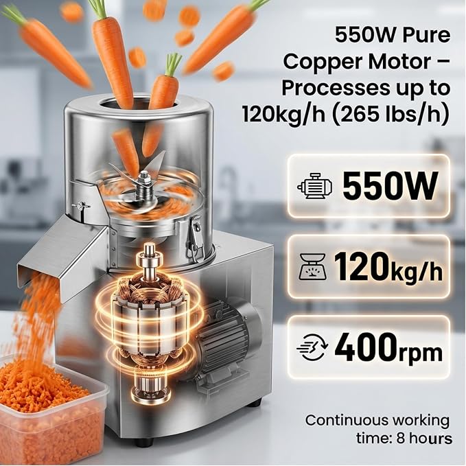 Electric Food Processor – Pasteles Machine & Vegetable Chopper, 550W 120kg/h Commercial Meat Grinder, Stainless Steel Heavy Duty for Restaurant Home Canteen, 110V