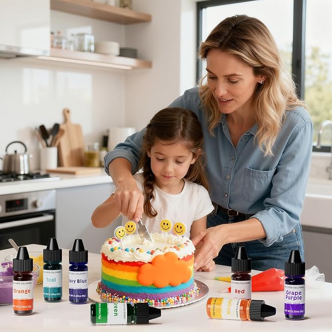 Gel Food Coloring Rainbow Edible Food Dye Set for Baking Royal Icing Cookie Supplies Gluten Free 7x6g Food Grade Liquid Food Color Kit, 0.25 Fl. Oz/Bottles