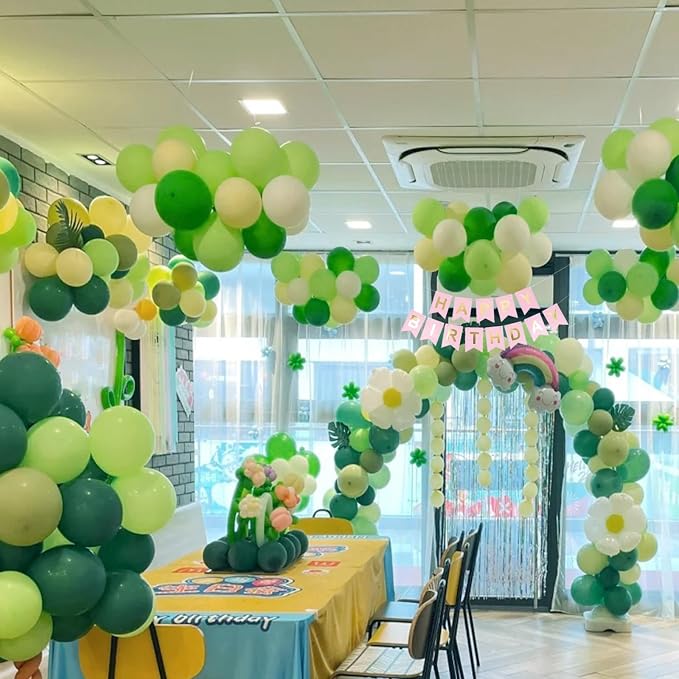MEBAY Dusty Green White Balloon Arch Garland Kit, 166Pcs Dark Mint Green Ivory White Balloons for Birthday Baby Shower Anniversary Jungle Safari Party Decorations