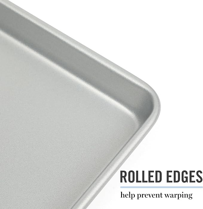 Martha Stewart Gallen 17 x 11 Inch Nonstick Carbon Steel Cookie Sheet - Silver Durable Baking Pan for Cookies, Brownies & Roasting