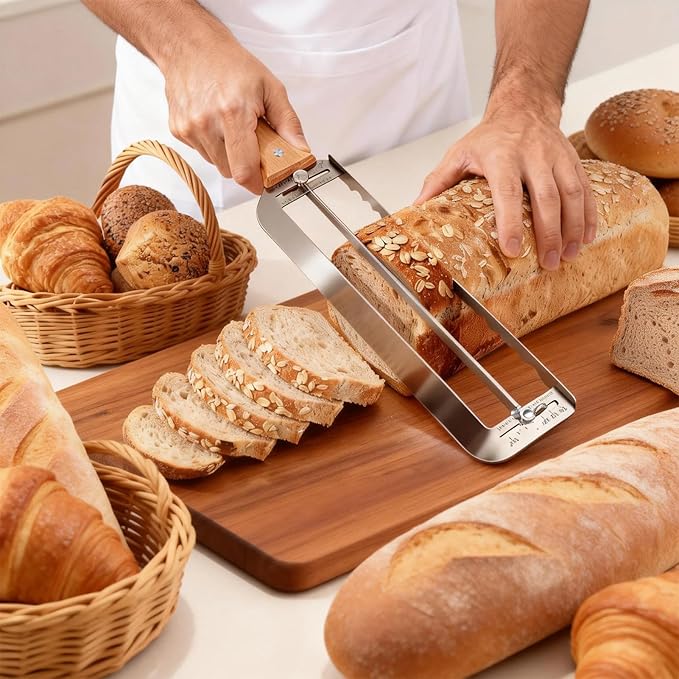 SINYWAY SINWAY 16IN Adjustable Bread Knife, Upgraded Stainless Steel Bread Slicer with Precision Thickness Guide for Sourdough Baguettes Bagels, Homemade Bread Cutter, Ideal Baker Gift