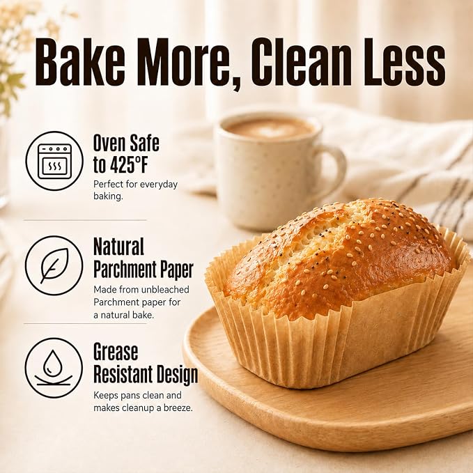 150 Pcs Mini Loaf Pan Liners Compatible with Wilton Mini Loaf Pan, Non-Stick Disposable Parchment Baking Paper Cupcake Liners for Banana Bread, Brownie, Muffin, 3.08"x1.97"x1.57"