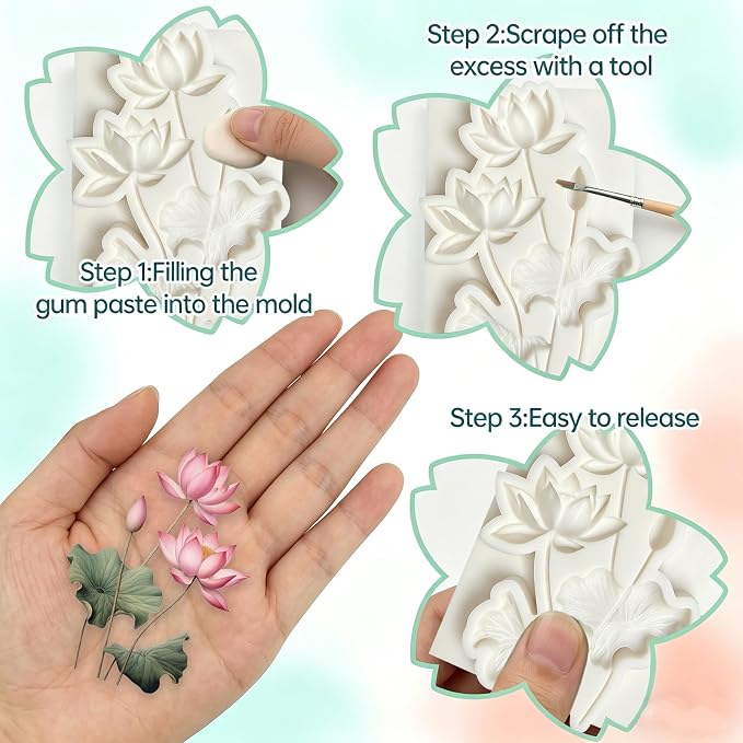 1Pc Lotus Flower Silicone Mold Water Lily Pad Fondant Mold for Cake Decorating, Chocolate, Candy, Flexible Gum Paste Pastry, Cupcake Toppers, Dessert Baking Tool Botanical Wedding